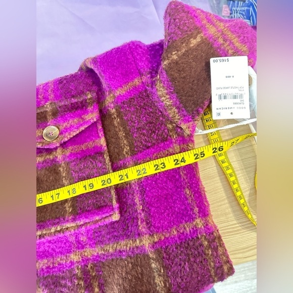 NWT GOOD AMERICAN Women’s Pop Thistle Large Plaid Oversized Shacket Sz 00/0 - Picture 12 of 14